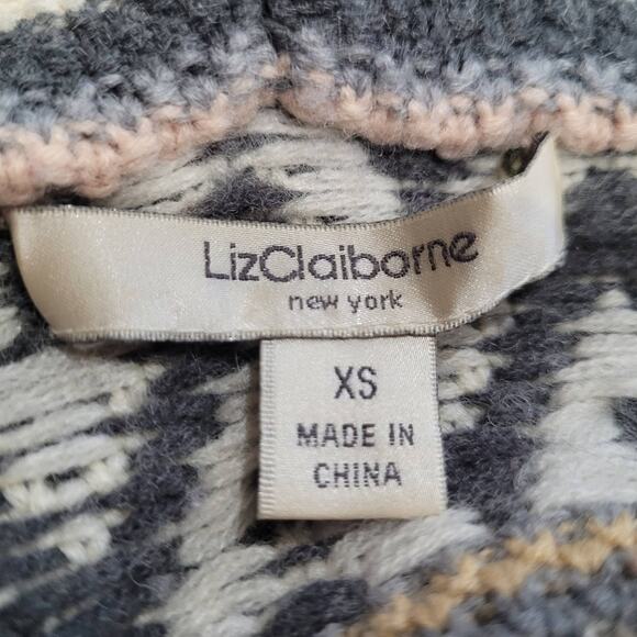 Liz Claiborne Aztec Wool Coatigan XS Boho Indie Lodgecore Hoodie Quietlux Winter - Picture 6 of 9